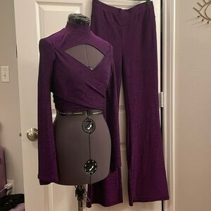 Dollskill Purple Long Sleeve Top & Flared Pants Set